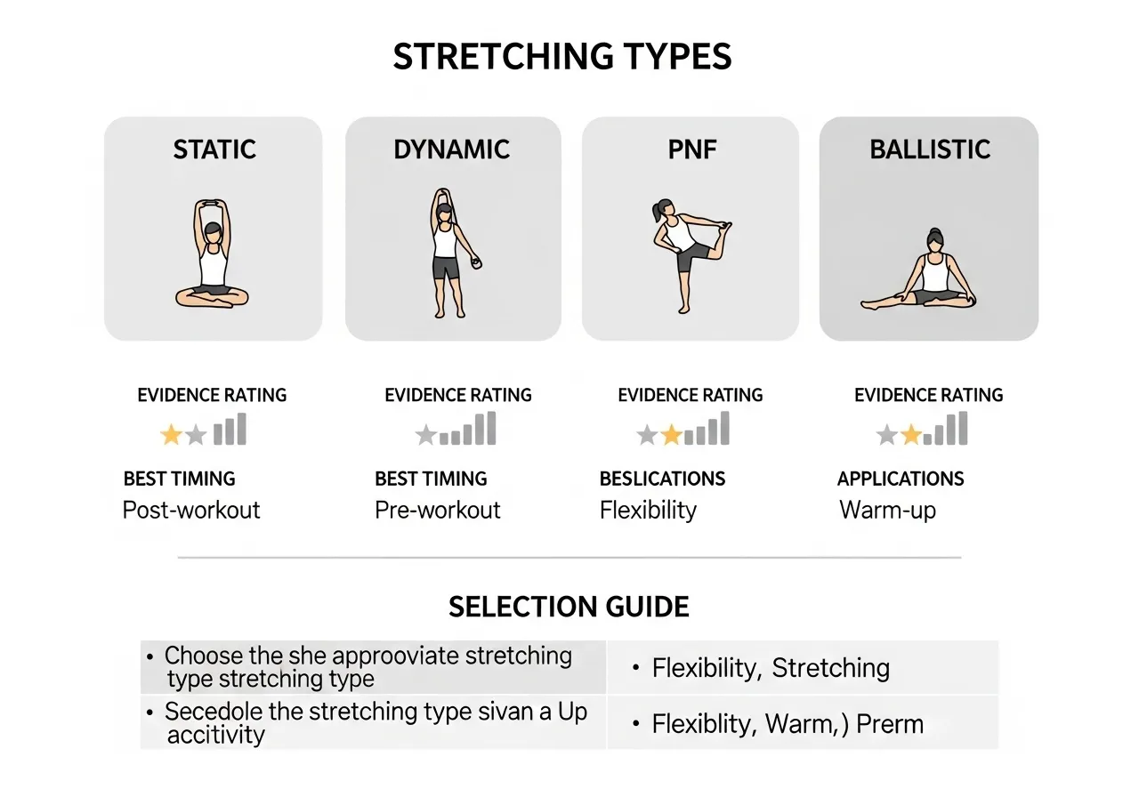 4 types stretching static dynamic PNF ballistic comparison guide applications