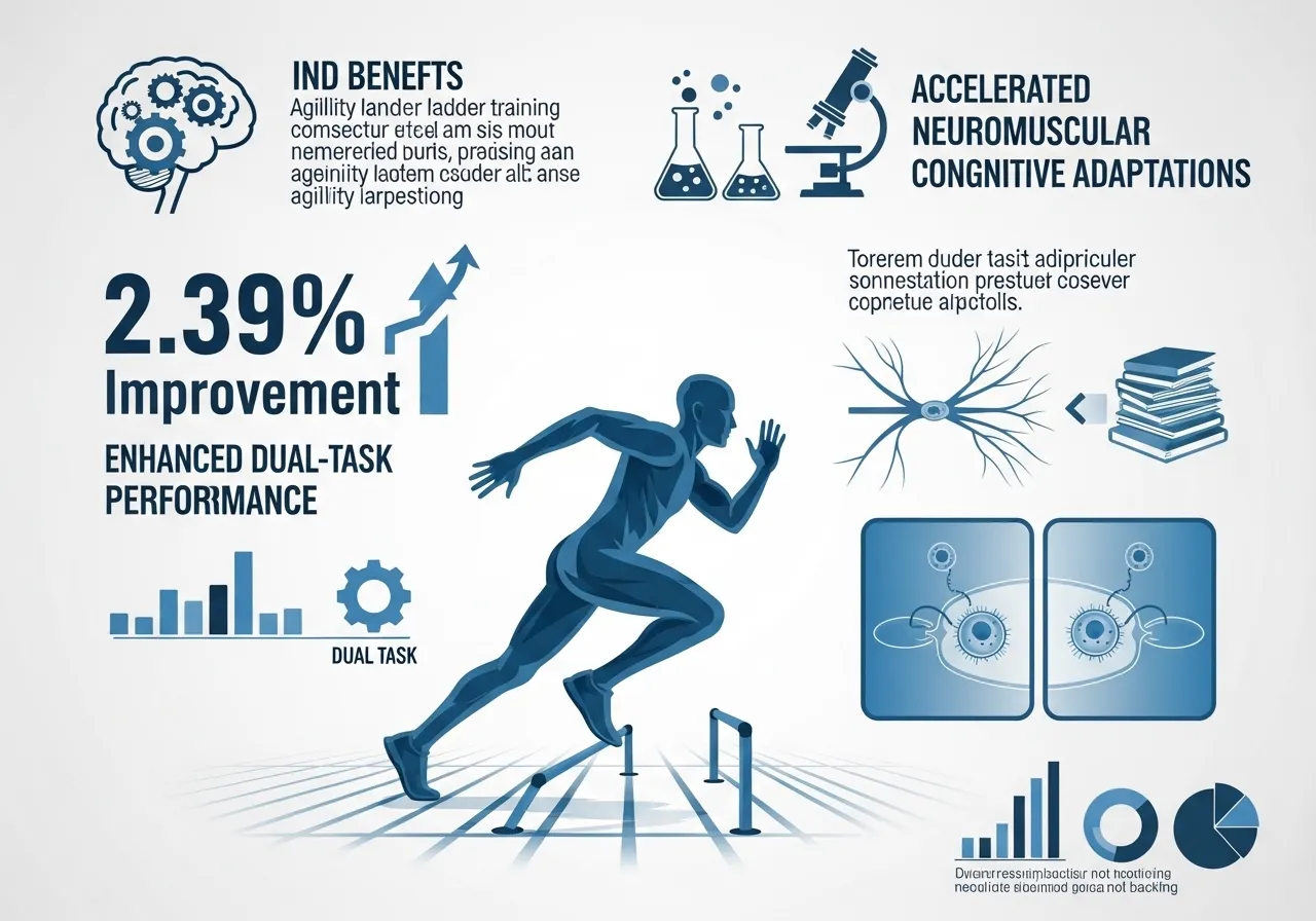 agility ladder training research infographic showing neuromuscular cognitive balance improvements sprint speed fast-twitch fibre benefits