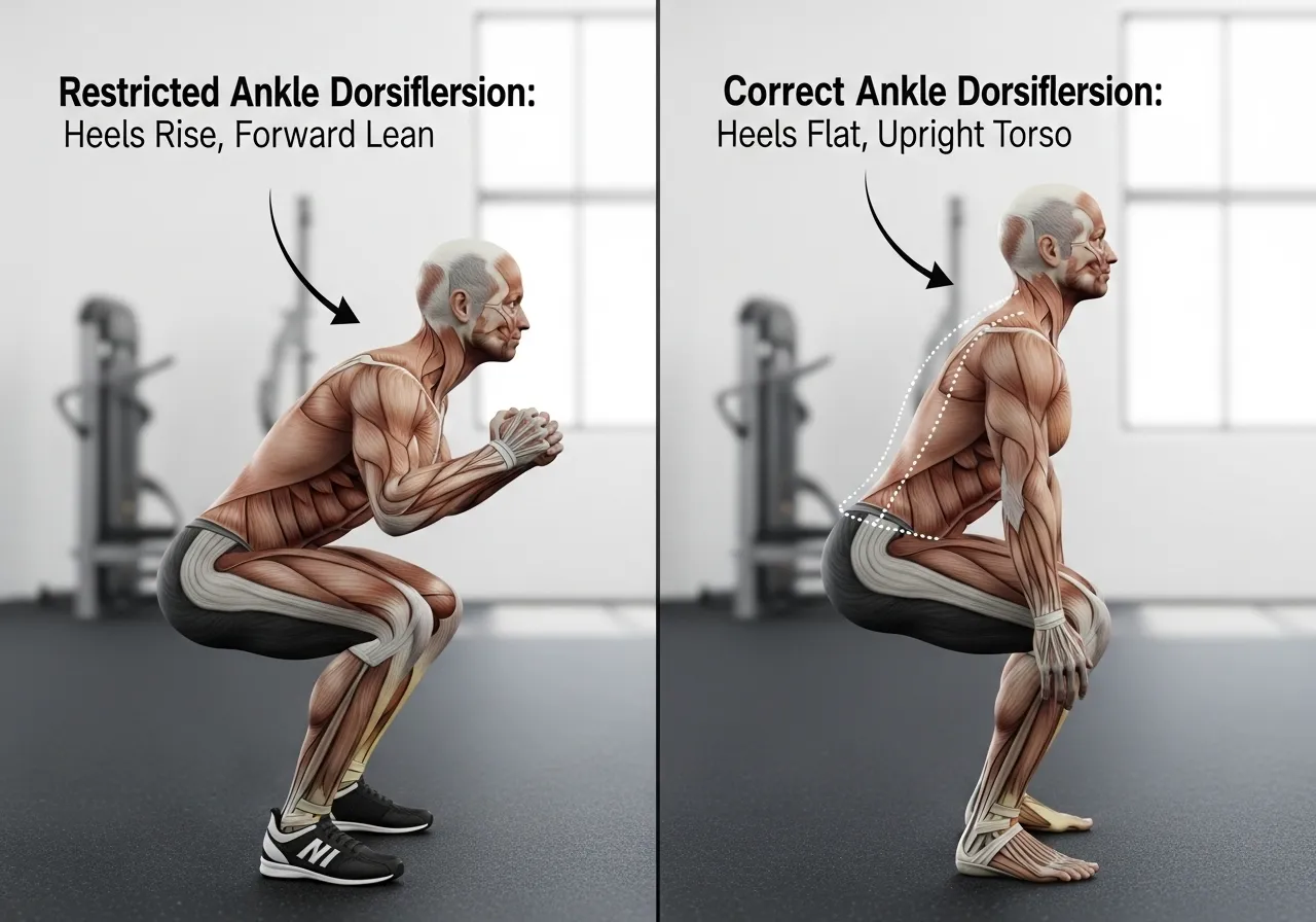ankle dorsiflexion restricted squat heel rise knee tracking problem