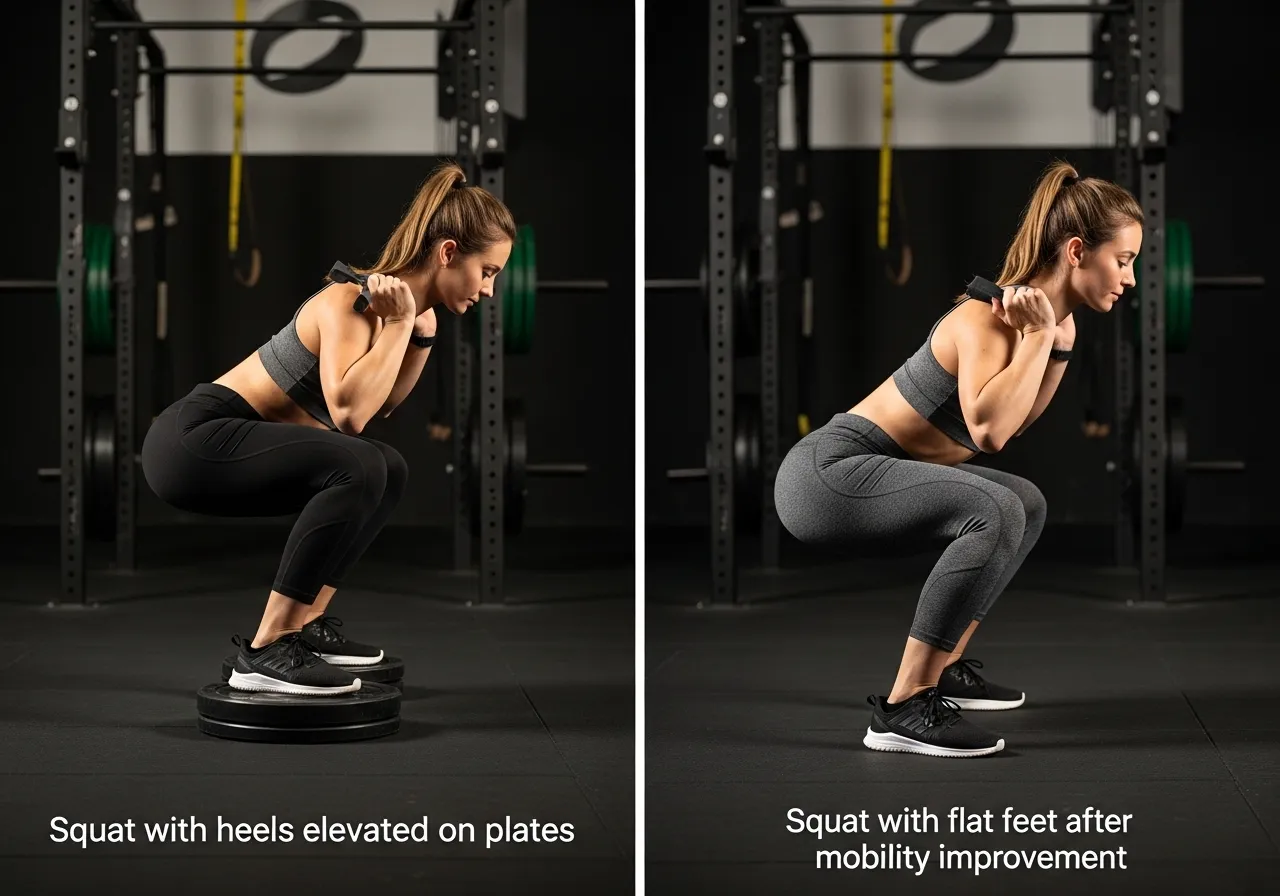ankle mobility squat heel elevation weightlifting shoes compensation