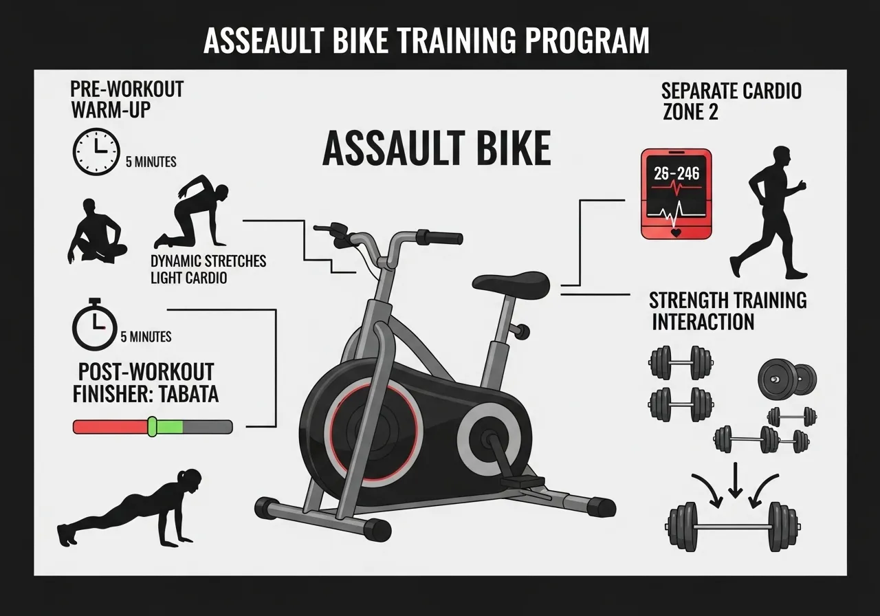 assault bike in strength programme warm-up finisher zone 2 base building application session integration