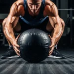 athlete performing medicine ball slam explosive power training gym