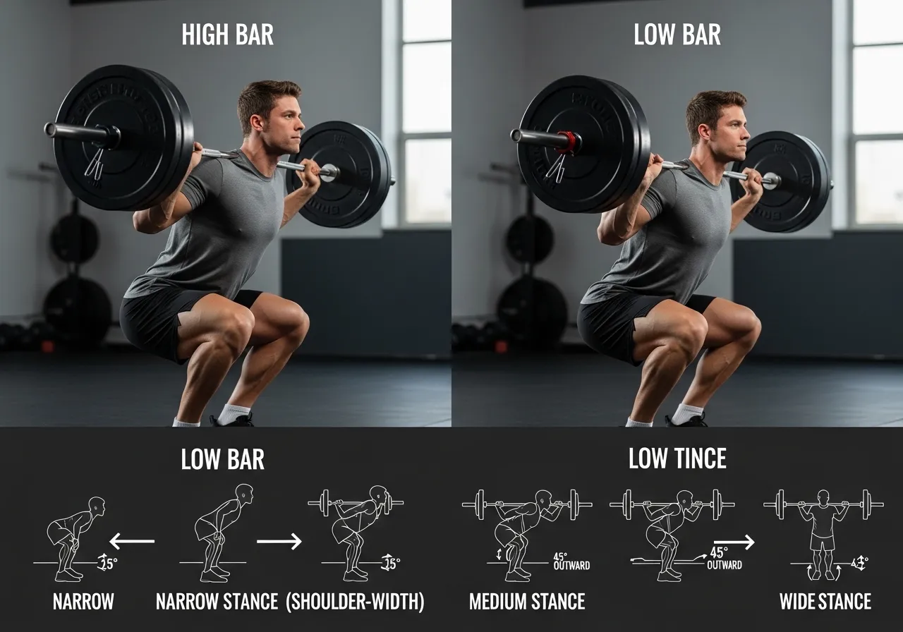 back squat high bar low bar technique setup stance width foot angle