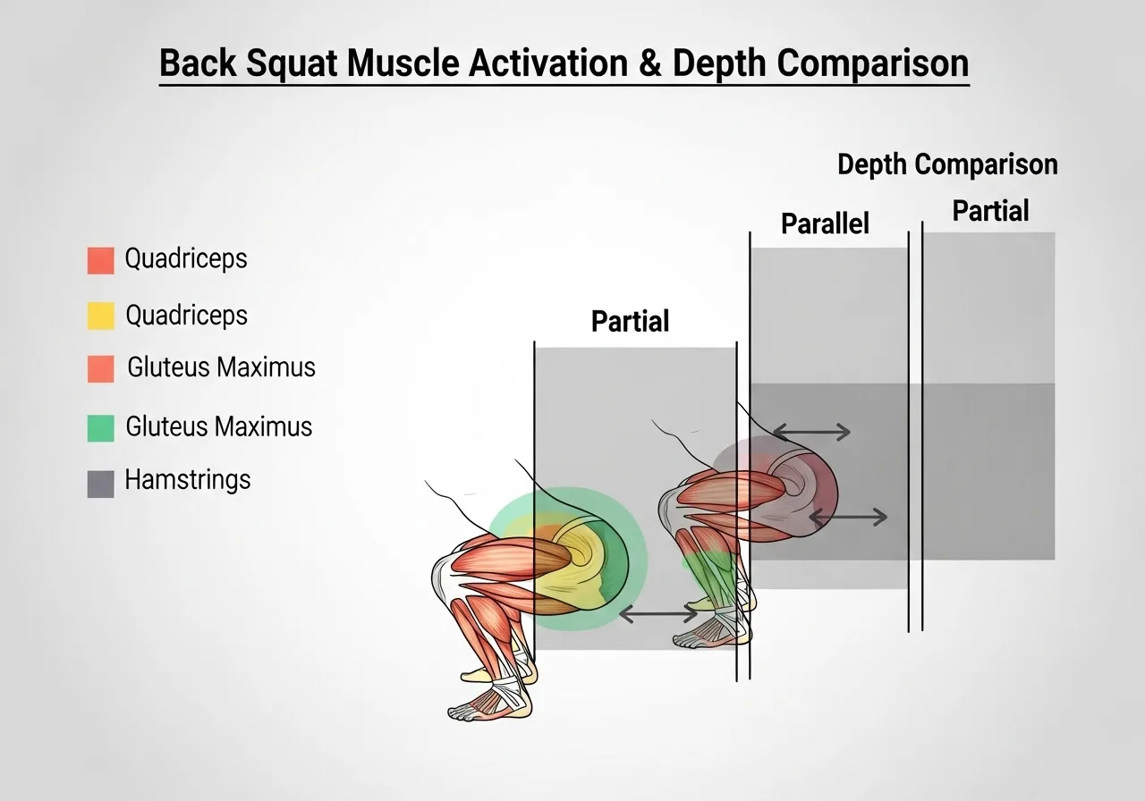 back squat muscles anatomy quadriceps glutes depth activation research