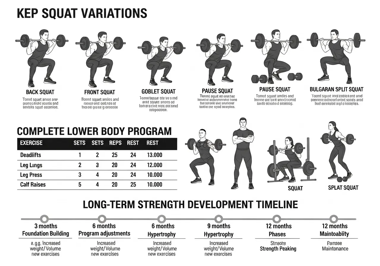 back squat variations front squat bulgarian pause goblet complete program long term