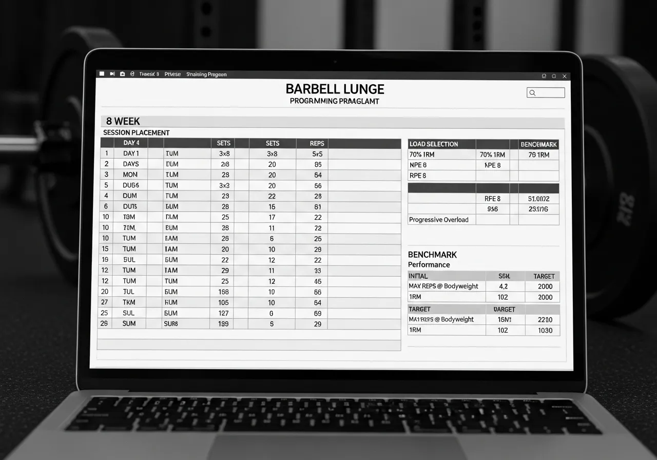 barbell lunge programming session placement sets reps load selection 8 week three phase programme benchmark