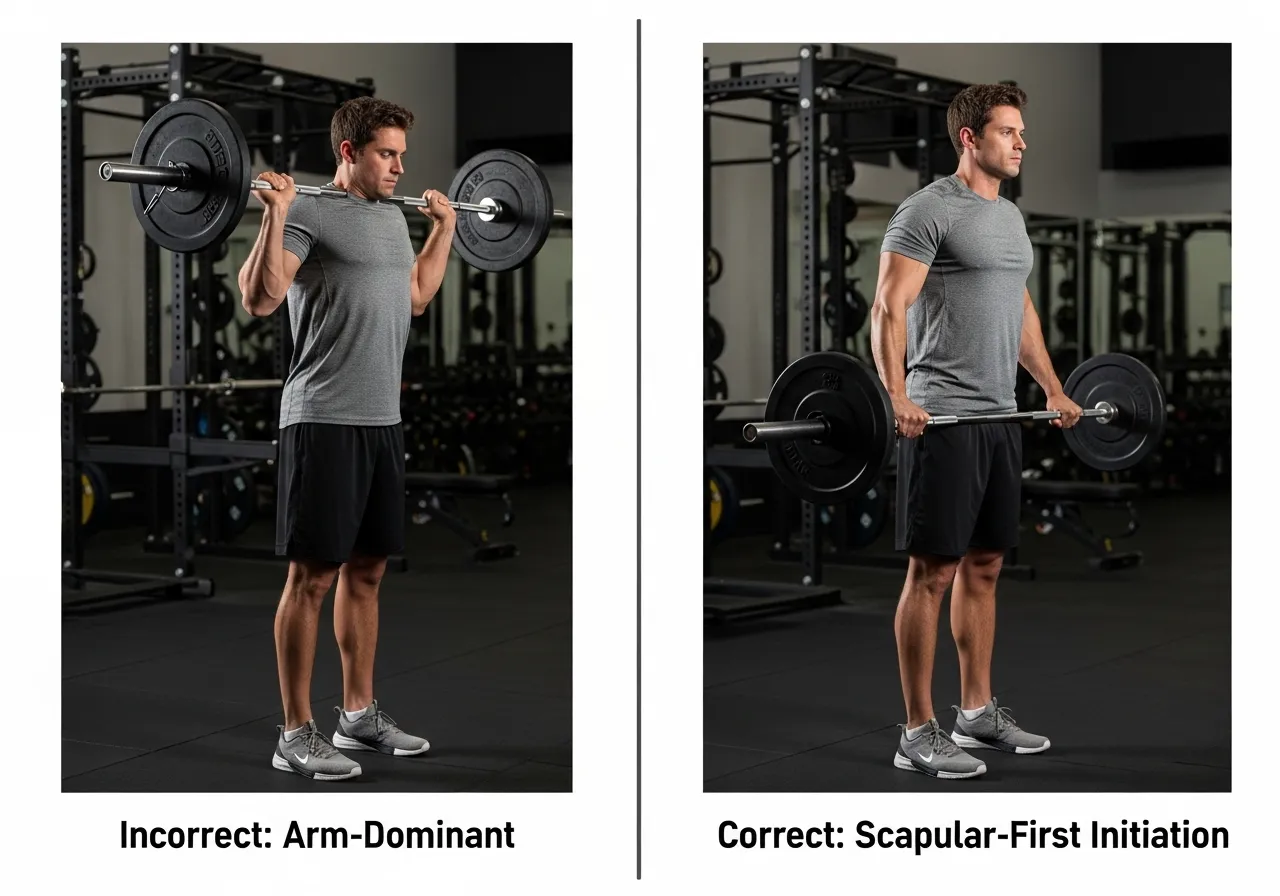 barbell row back muscles scapular retraction technique error common mistake