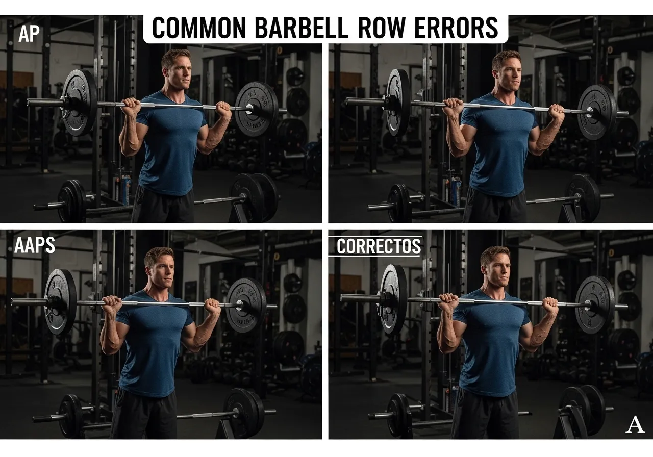 barbell row mistakes torso swing rounded back navel pull bar drift errors