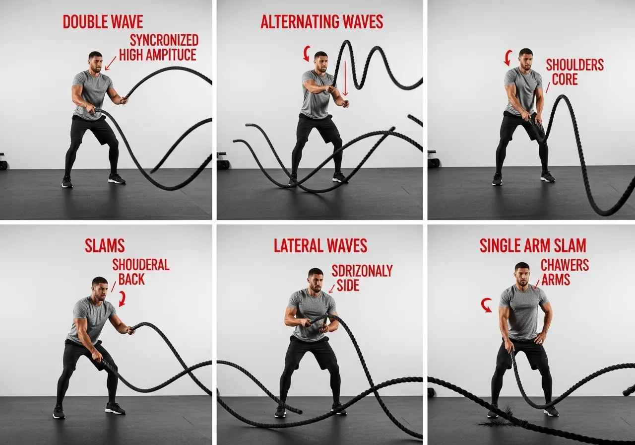 battle rope 6 exercises double wave alternating slams lateral circles technique