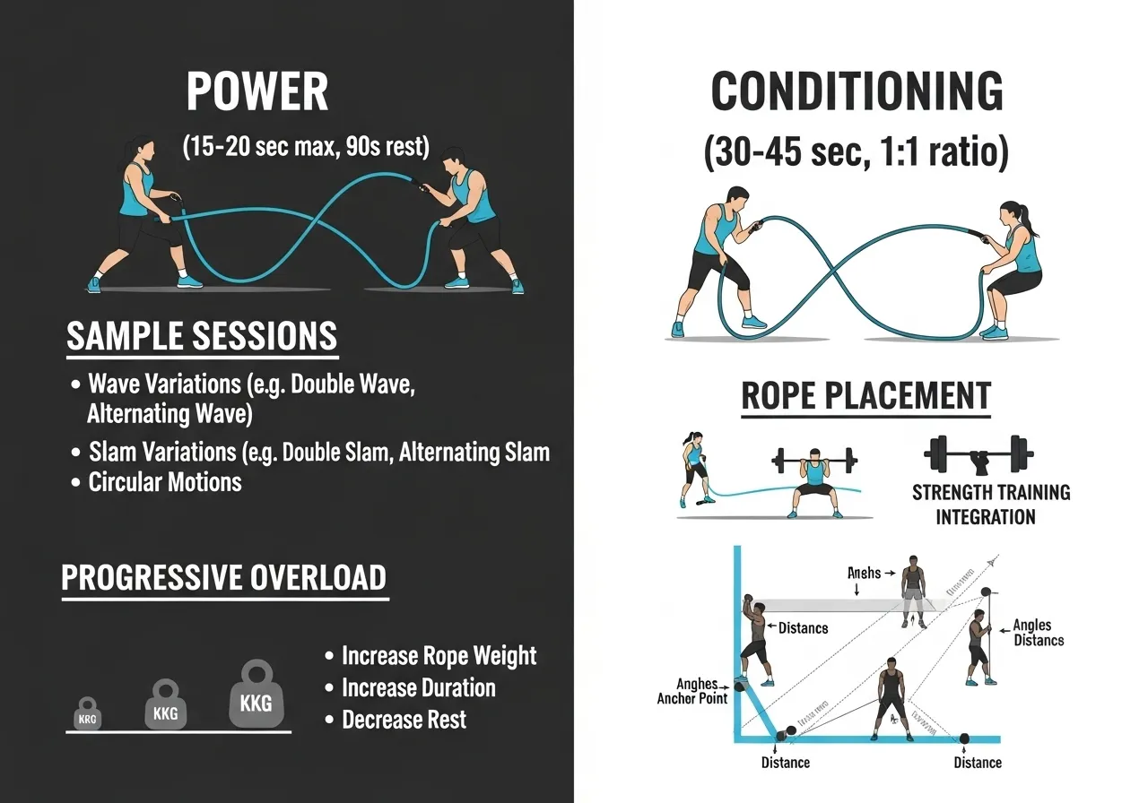 battle rope session structure power conditioning session design progressive overload combining strength training