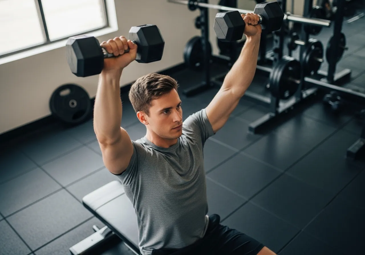 beginner overhead tricep extension seated dumbbell bilateral technique programming bench press complement