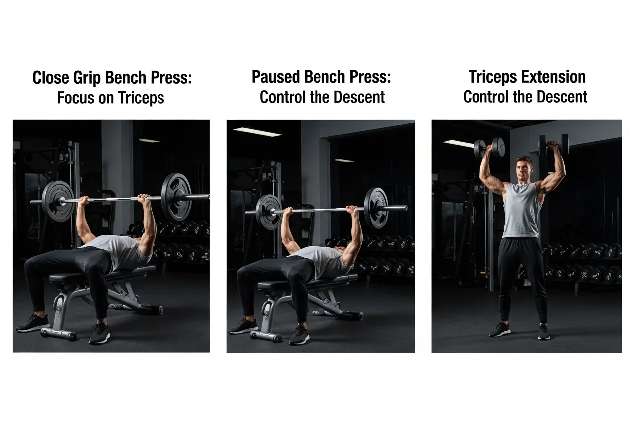 bench press accessory exercises weakness map tricep close grip paused press