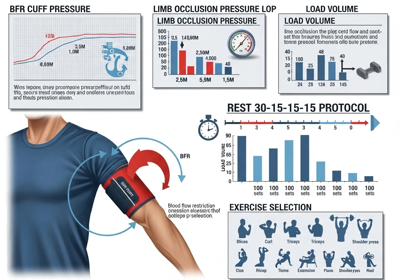 BFR cuff pressure limb occlusion pressure LOP load volume rest 30-15-15-15 protocol exercise selection