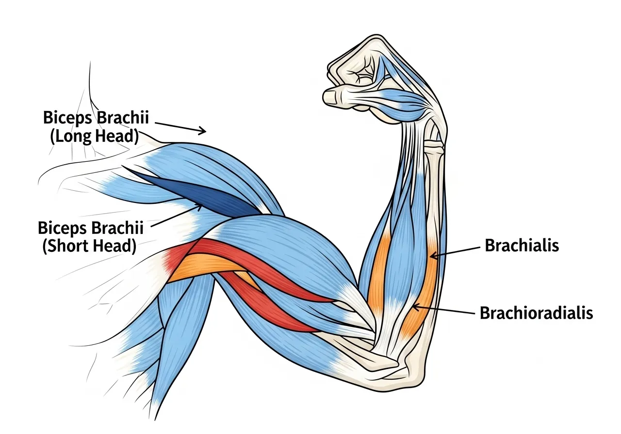 bicep curl anatomy biceps brachii brachialis brachioradialis diagram