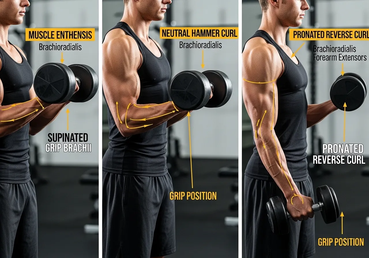 bicep curl grip type supinated neutral pronated handgrip comparison