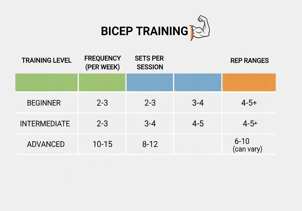 bicep curl programming volume frequency sets reps intensity table