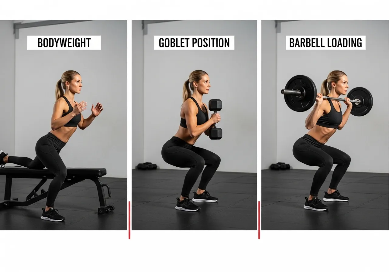 Bulgarian split squat variations progressions bodyweight dumbbell barbell year one two advanced