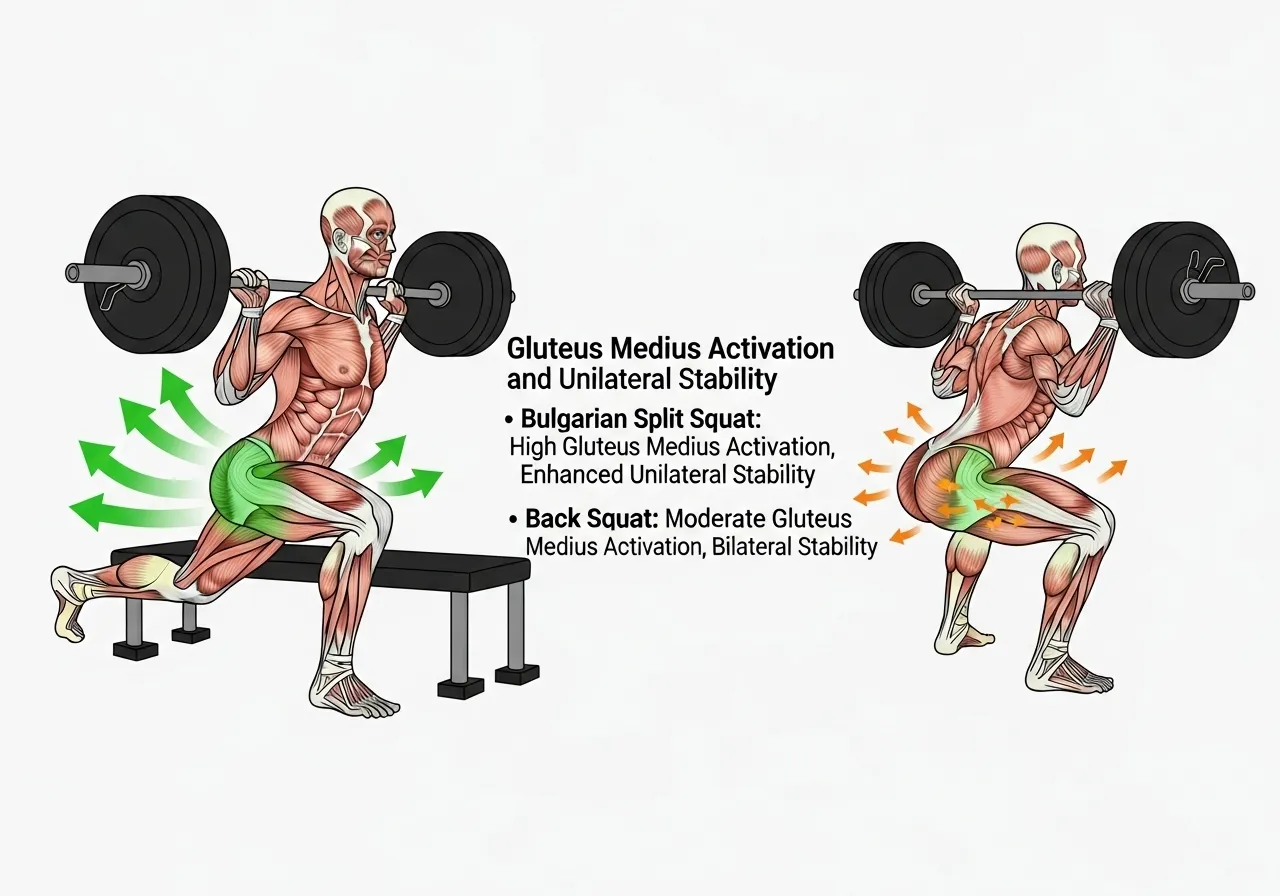 Bulgarian split squat vs back squat muscle activation athletic performance