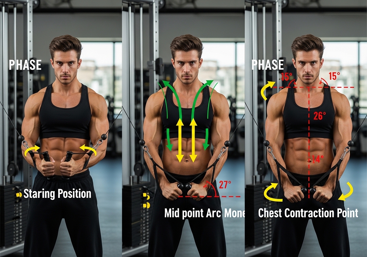 cable fly technique step by step setup arc execution elbow angle