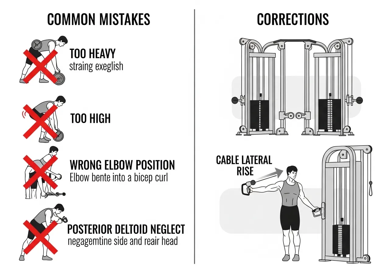 cable lateral raise errors too heavy too high wrong elbow position neglecting posterior deltoid corrections