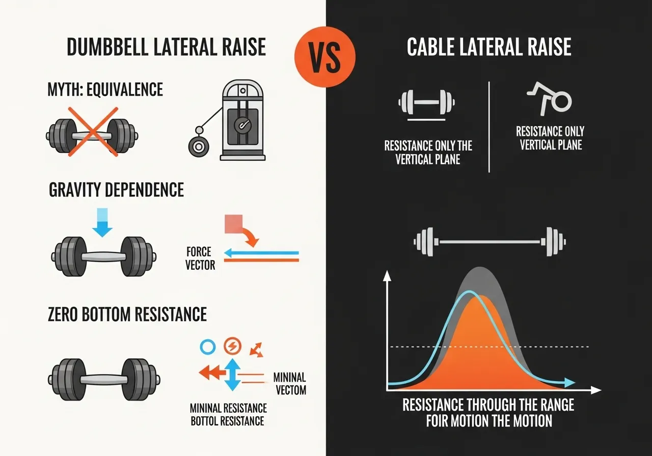 cable vs dumbbell lateral raise myth equivalence gravity dependence problem length tension advantage 8 week RCT Schoenfeld results practical implication