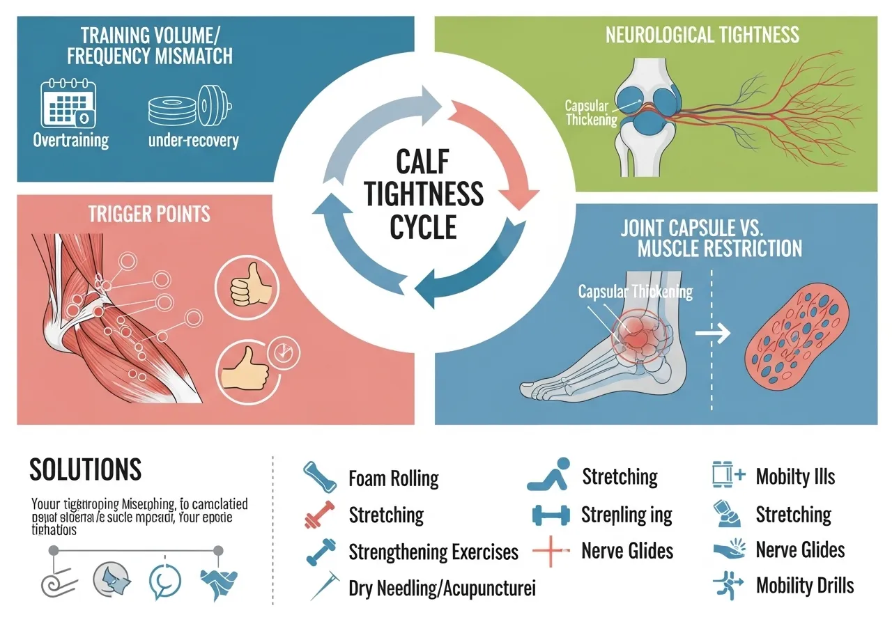 calf tightness keeps returning training volume neurological tone trigger points joint mobility vs muscle flexibility