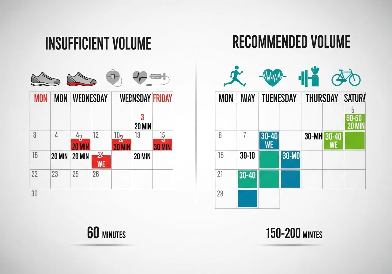 cardio volume weekly minutes insufficient training load progression