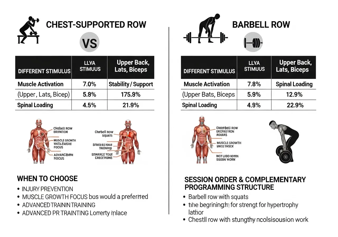 chest supported row vs barbell row comparison table when to choose each complementary programming approach
