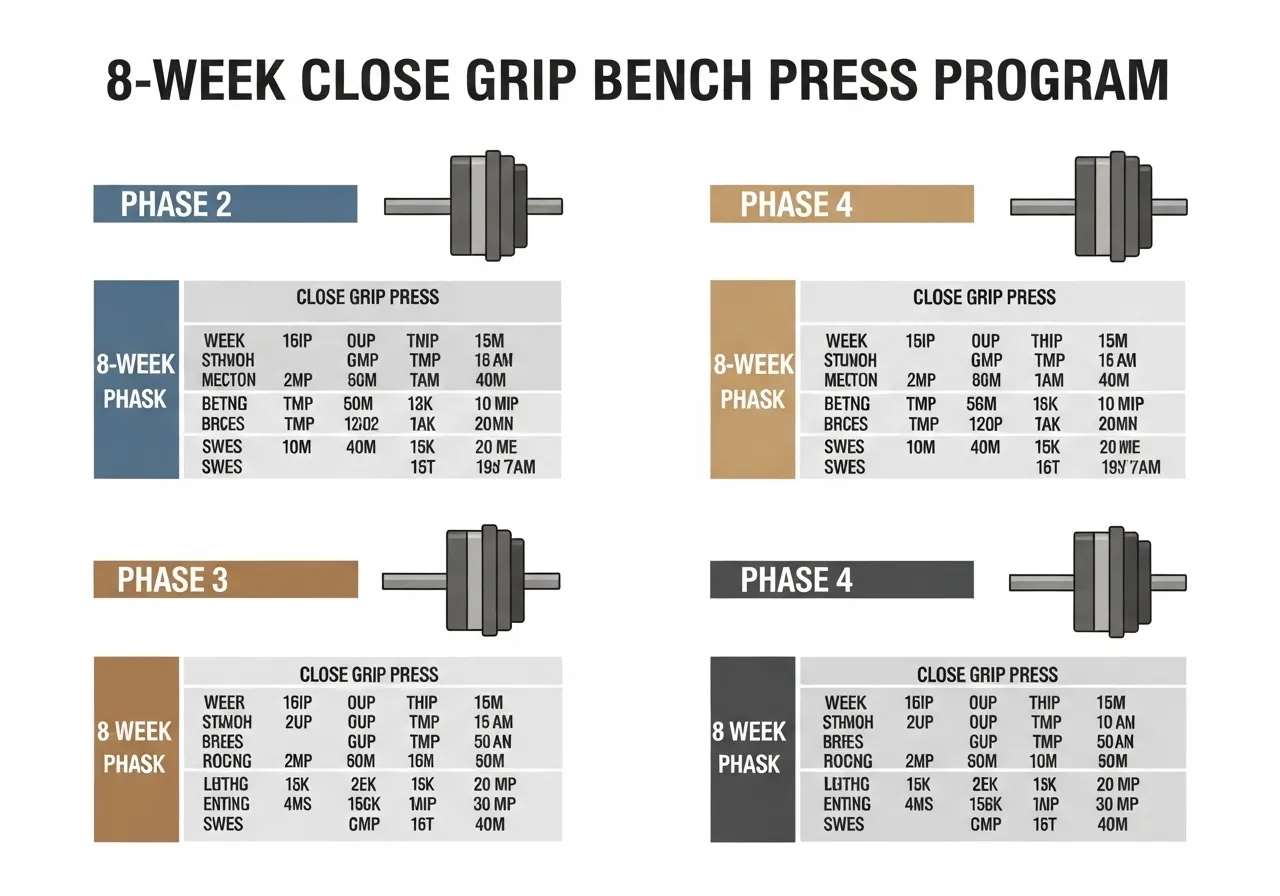 close grip bench press 8 week programme four phases technique volume strength peak test