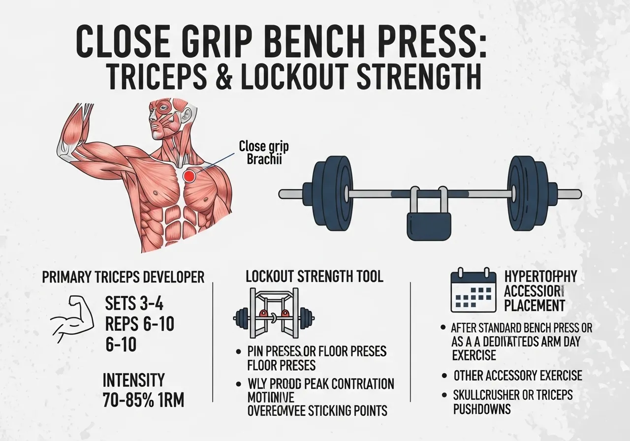 close grip bench press programming triceps developer lockout strength hypertrophy accessory session order