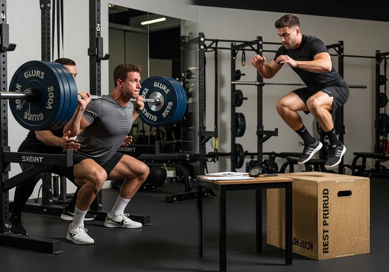 contrast training pairs biomechanical matching squat box jump table conditioning load 85-95 percent rest period protocols