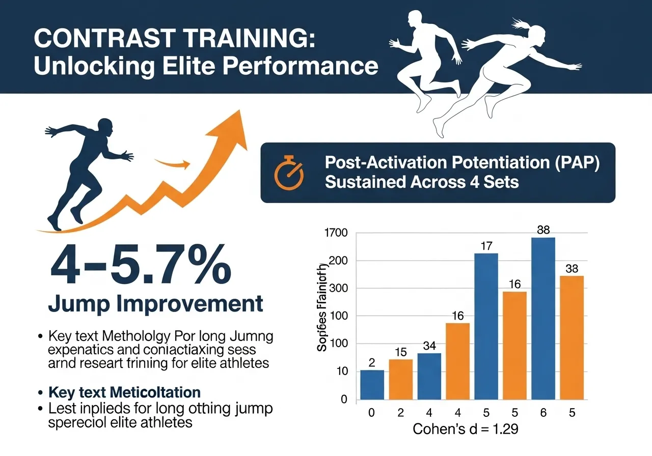 contrast training research 4-5.7 percent jump improvement PAP sustained 4 sets Cohen's d 1.29 elite athletes