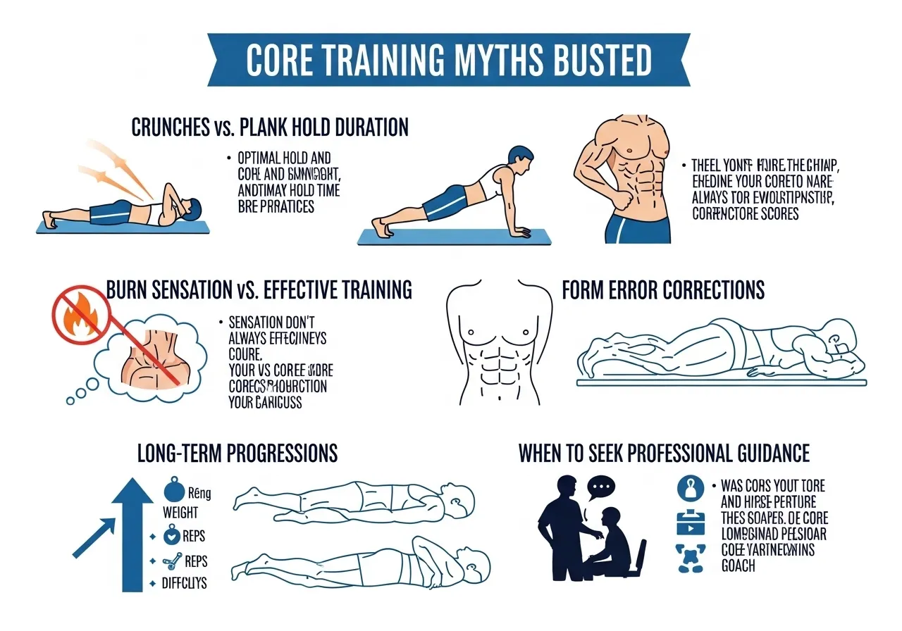 core myths crunches plank duration burn sensation form errors long term progression professional guidance