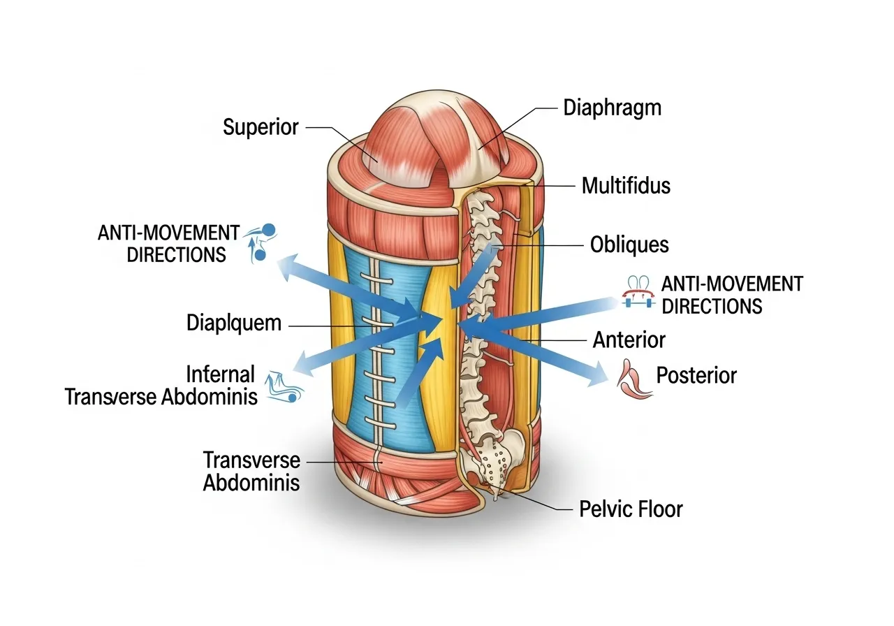core stability anatomy transverse abdominis multifidus four directions anti-movement