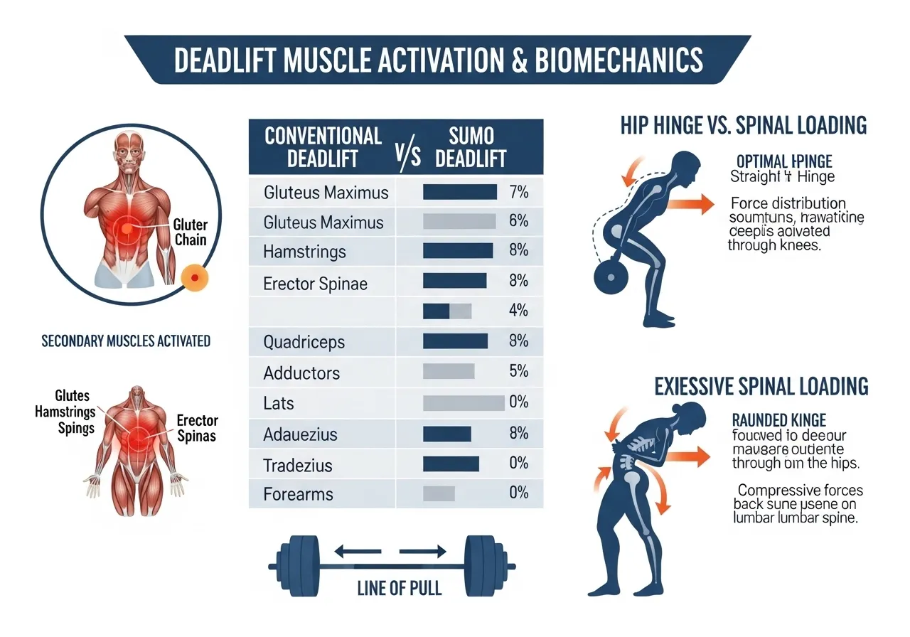 deadlift biomechanics muscle activation posterior chain conventional vs sumo research