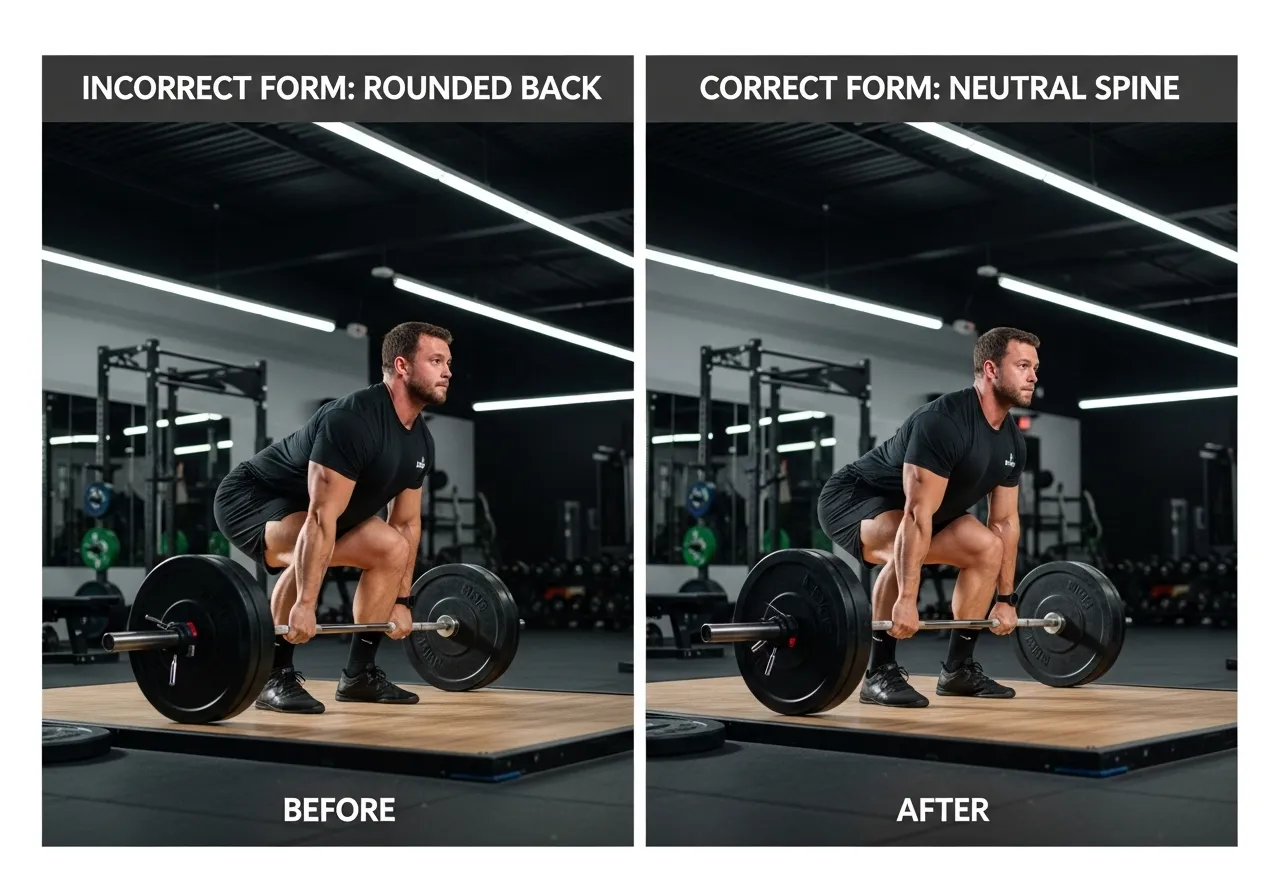 deadlift technique errors rounded back bar drift correction
