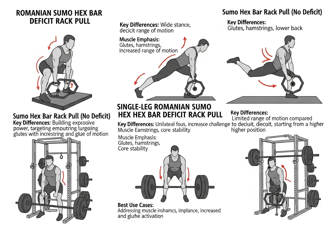 deadlift variants RDL sumo hex bar deficit rack pull single leg comparison