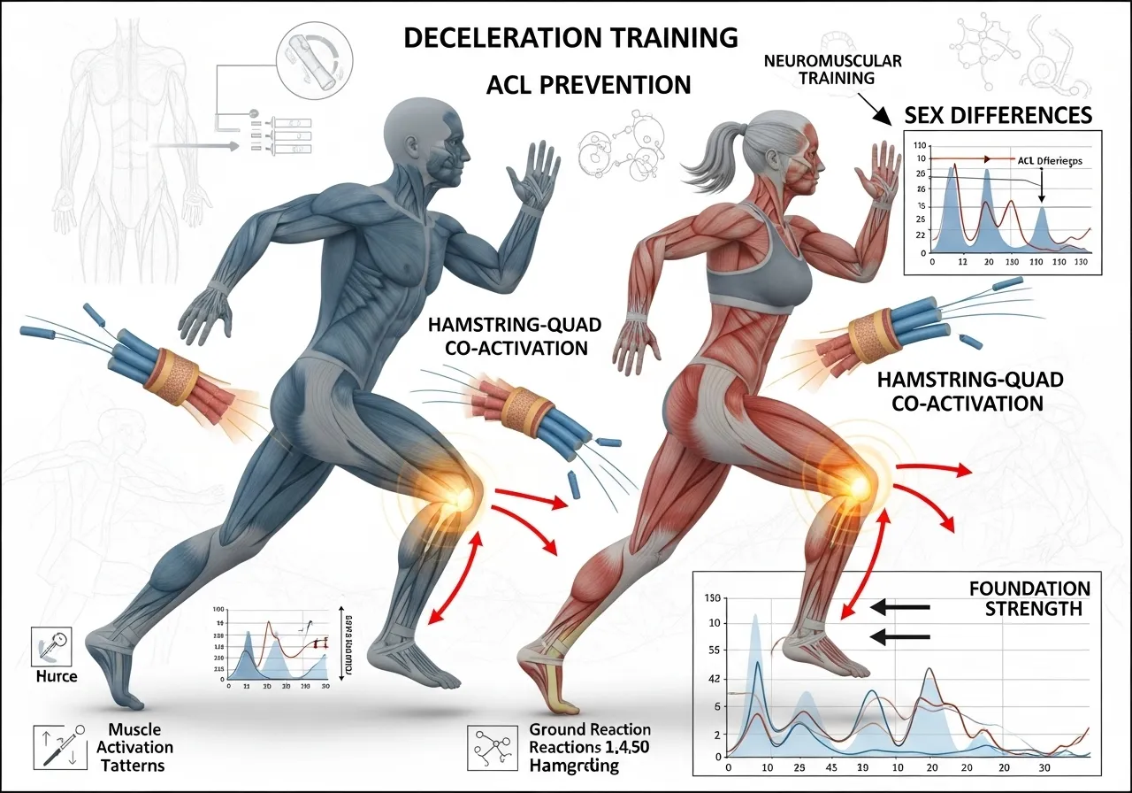 deceleration training ACL prevention neuromuscular training research sex differences hamstring-quad co-activation foundation strength