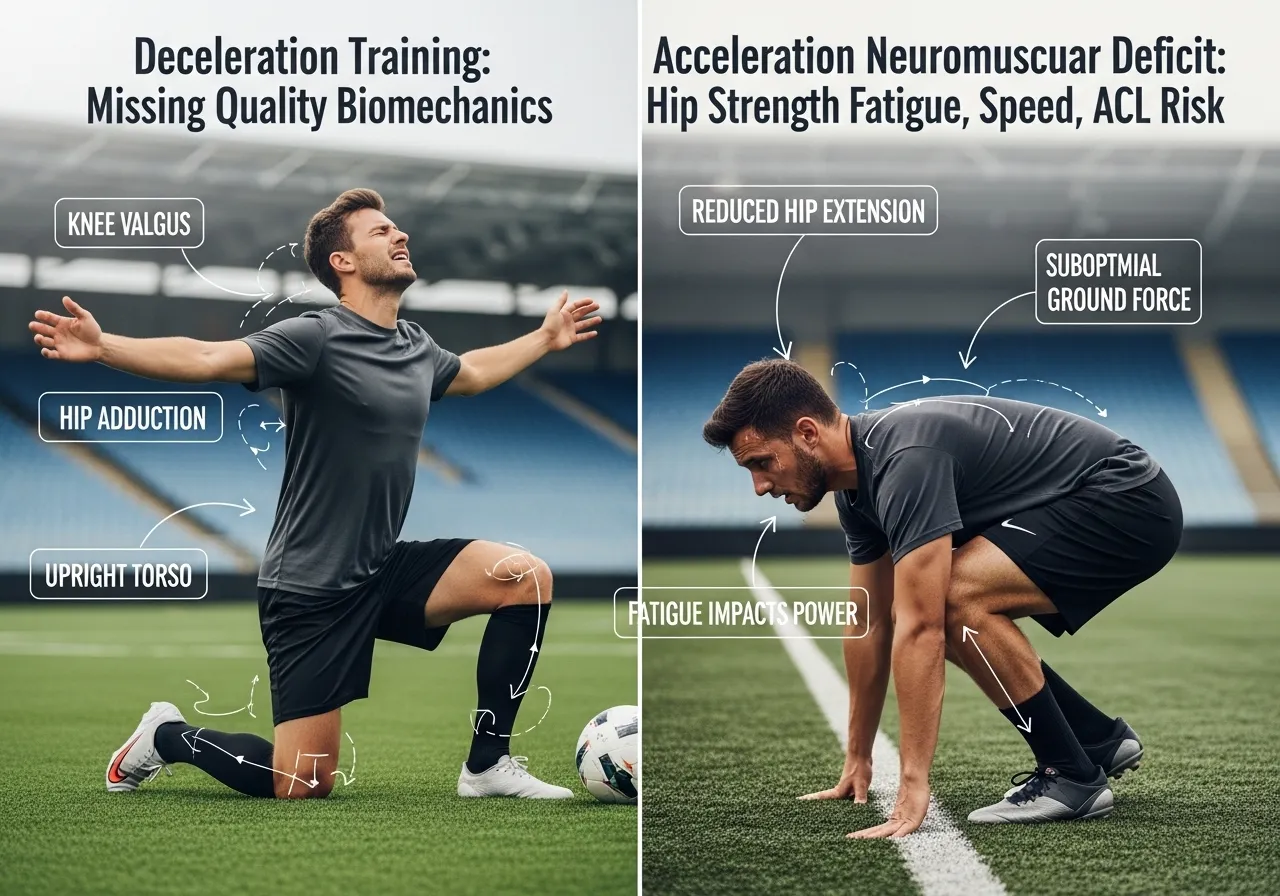 deceleration training missing quality biomechanics vs acceleration neuromuscular deficit hip strength fatigue speed ACL risk