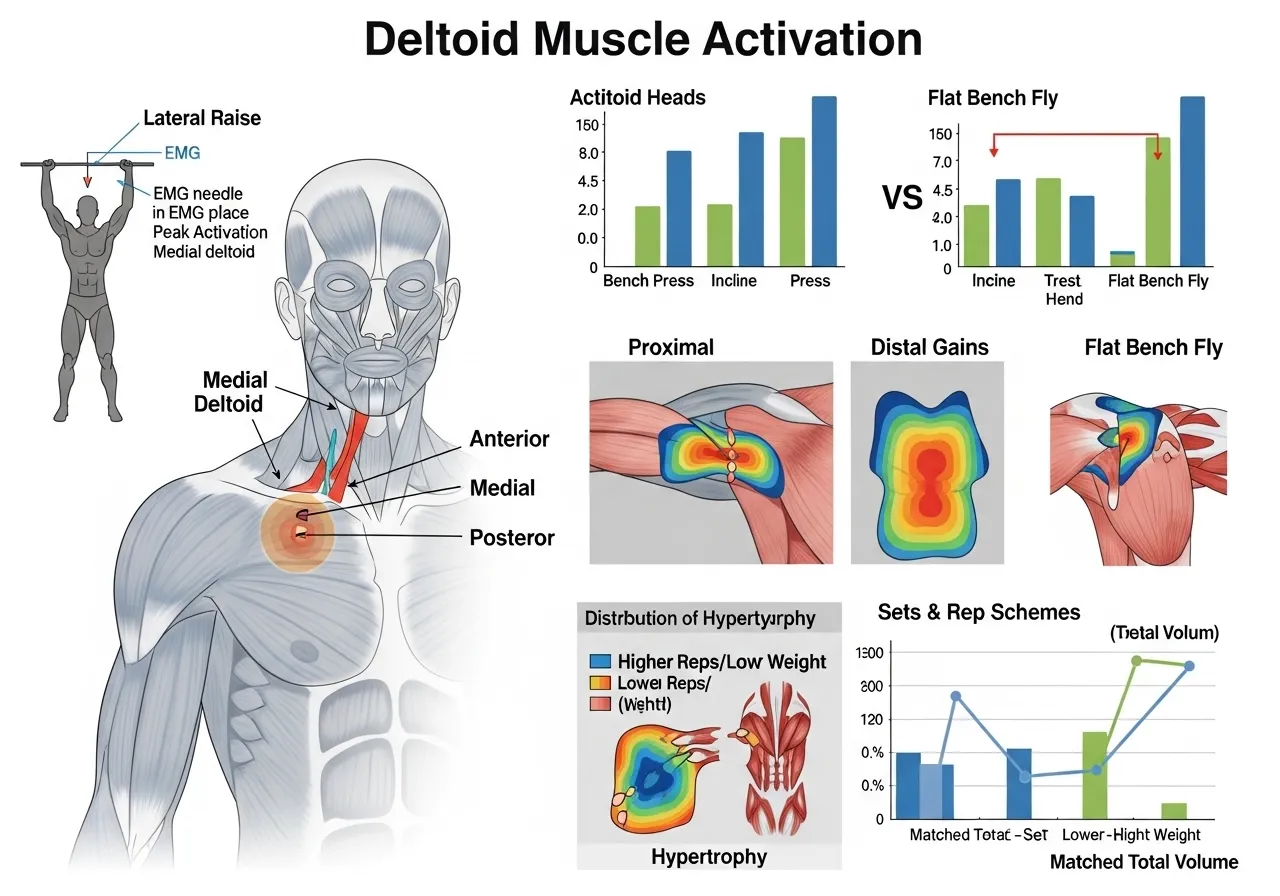 deltoid EMG lateral raise medial deltoid superior shoulder exercises angle activation proximal distal hypertrophy matched volume per set advantage