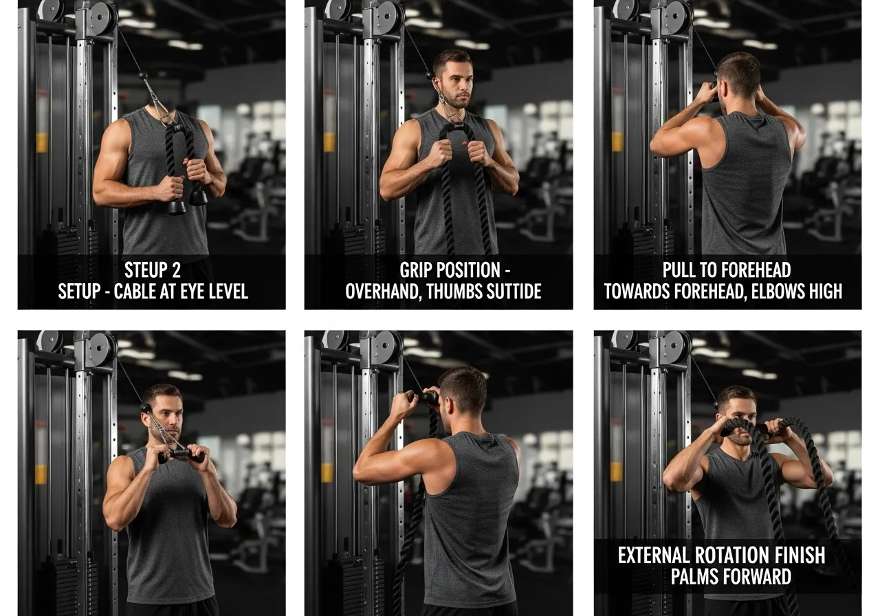 face pull technique rope attachment cable height setup execution