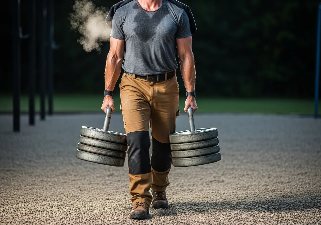 farmer's walk technique setup pick-up walking mechanics posture gaze put-down breathing bracing safety