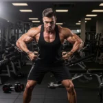 fit athlete performing cable crossover fly on dual cable machine, gym setting, strong lighting highlighting muscle definition, athletic focus, photorealistic