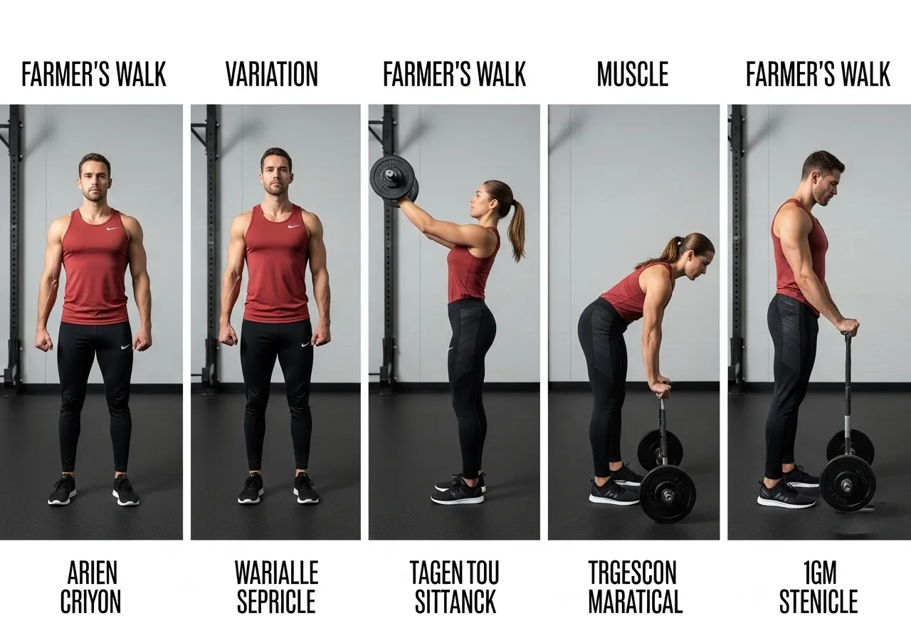five farmer's walk variations bilateral suitcase trap bar rack walk fat grip targets technique best for each