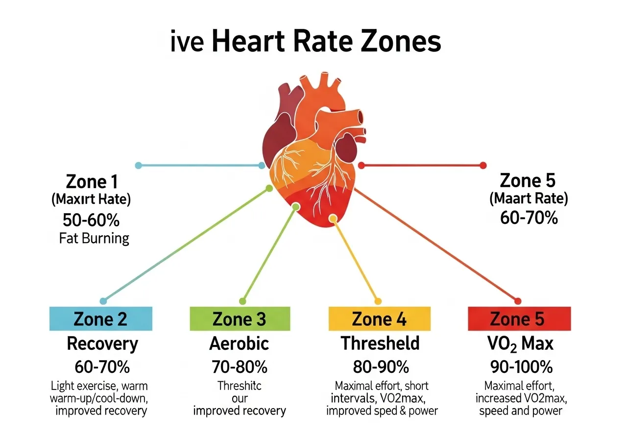 five heart rate zones Zone 1 2 3 4 5 body adaptation each zone