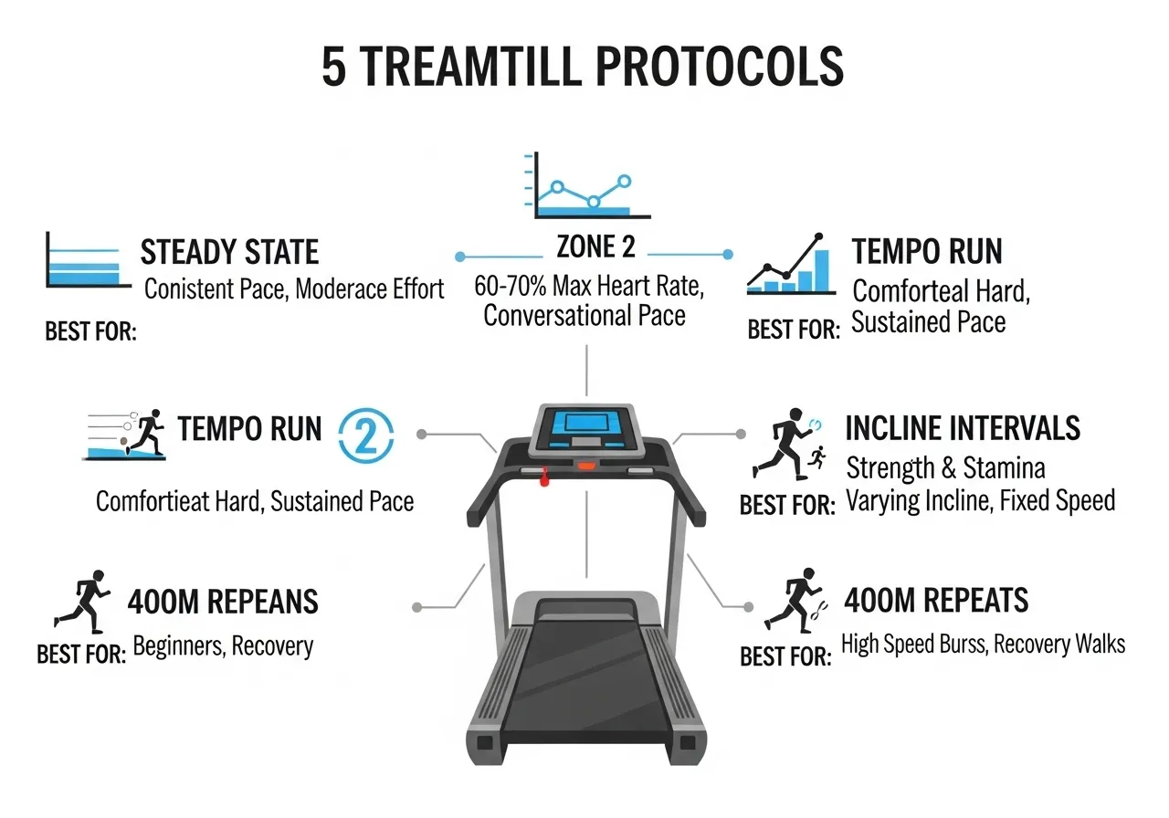 five treadmill training protocols steady state tempo incline intervals speed intervals progressive walk