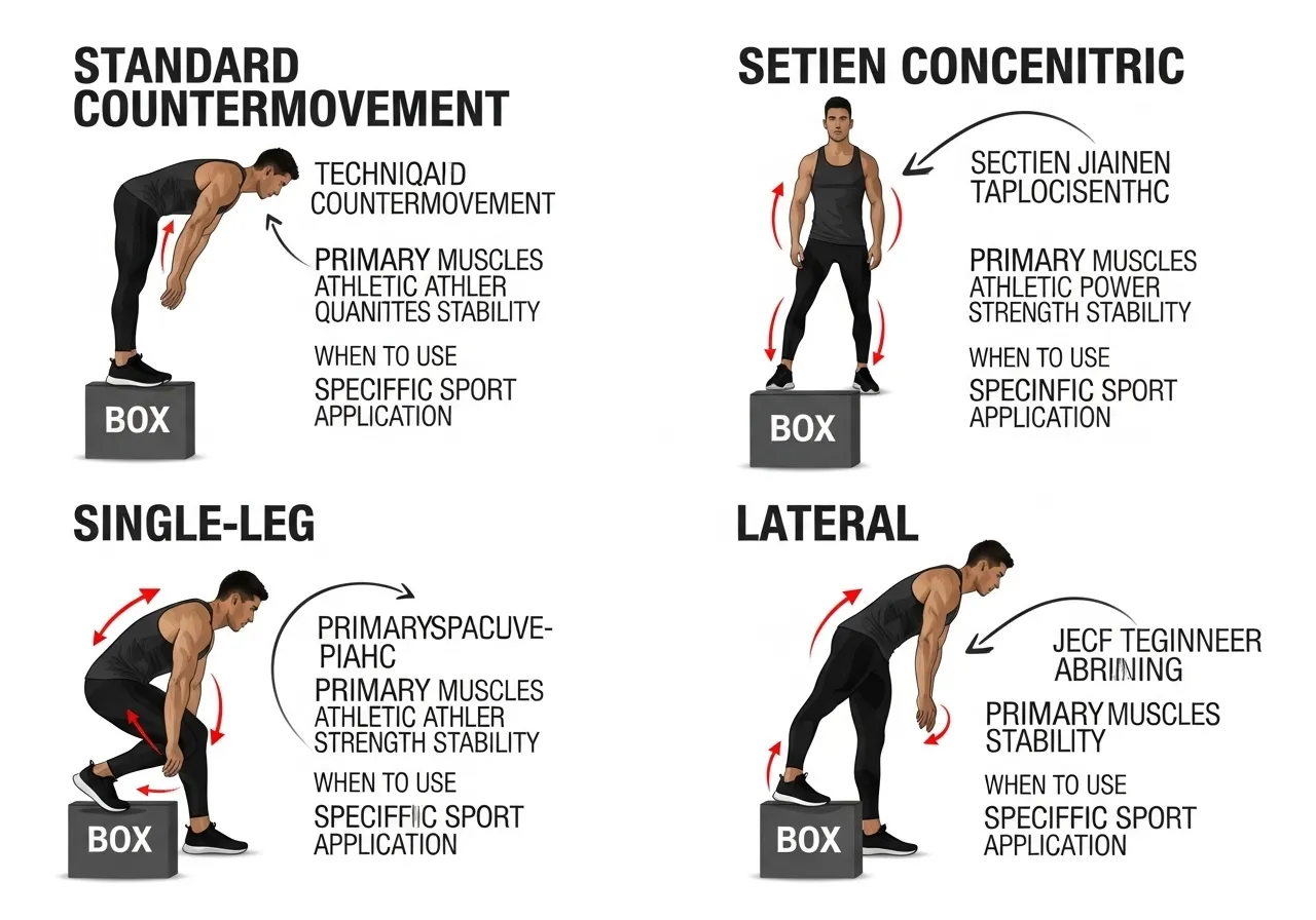 four box jump variations standard seated single leg lateral technique targets best for programming