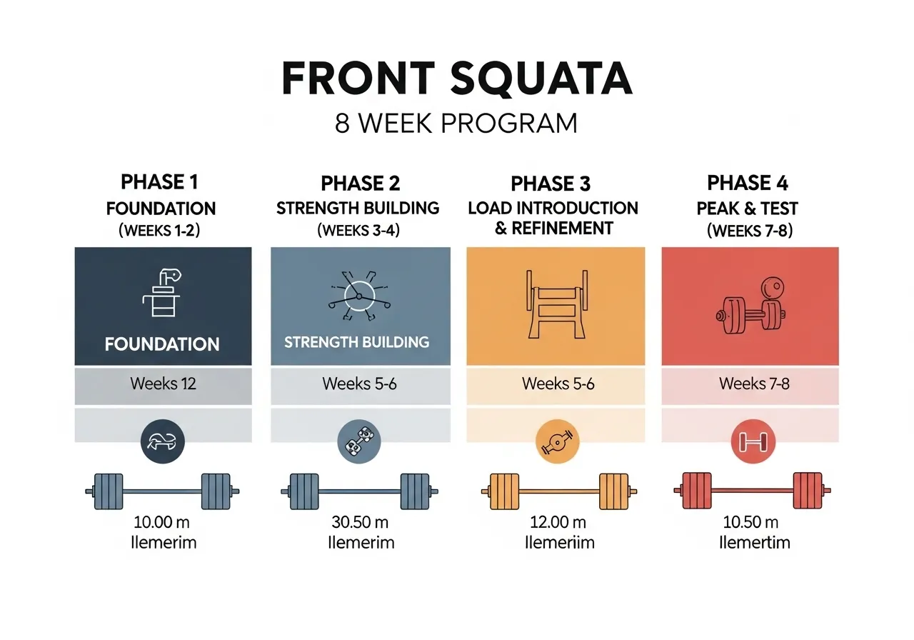 front squat 8 week progressive loading programme four phases empty bar load introduction strength build peak 3RM