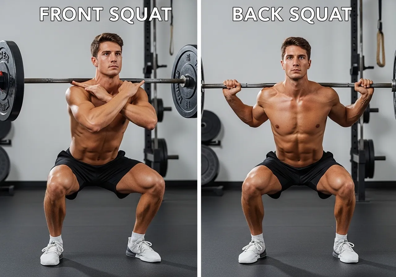 front squat vs back squat quad dominance upright torso bar position comparison