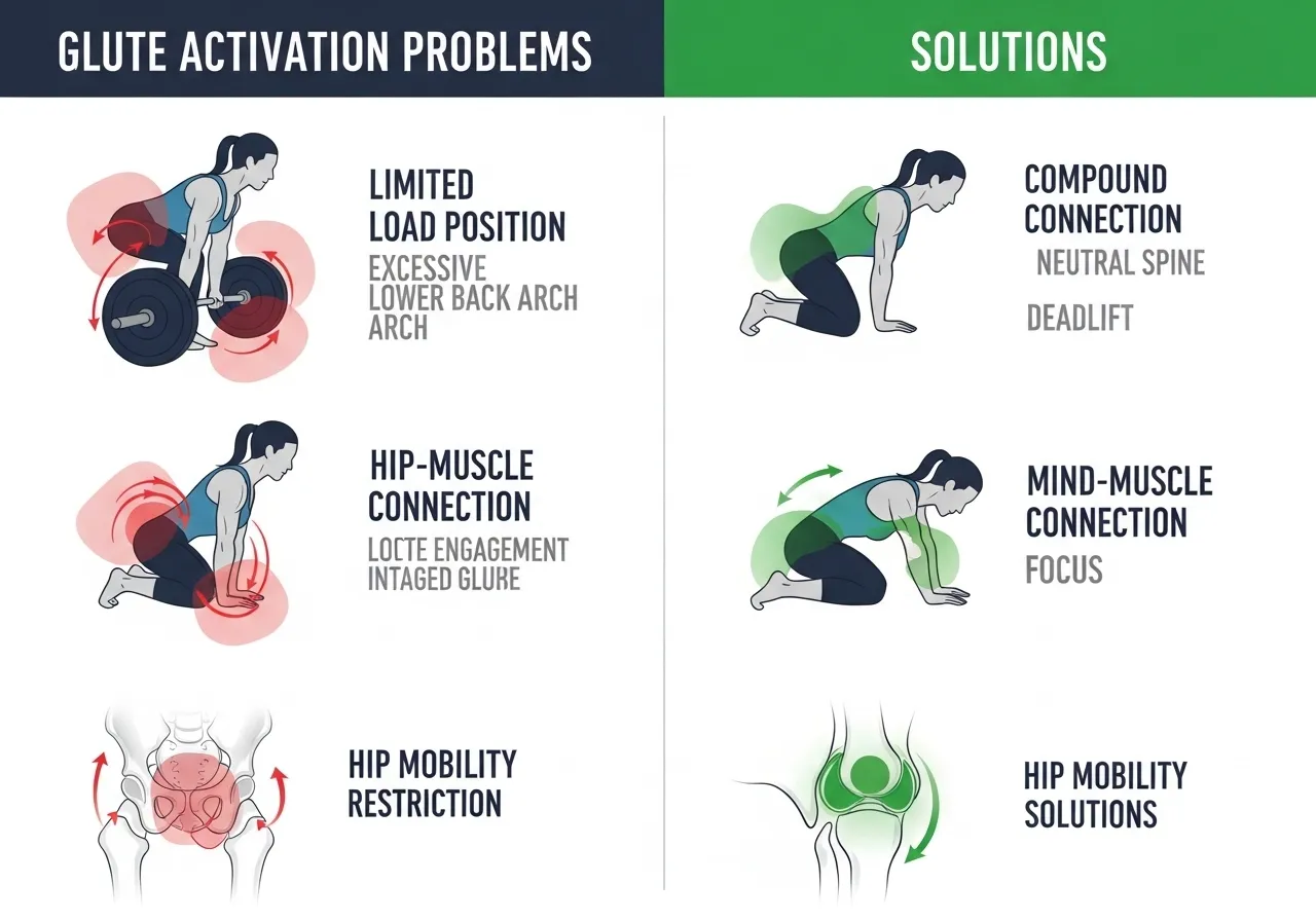glute not activating during squats mind muscle connection load position hip mobility interaction solution